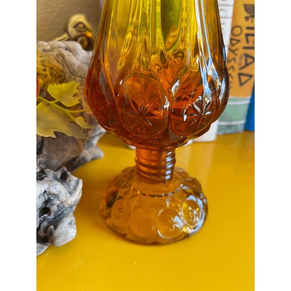 Vintage Kanawa 1960s Amber Mid Century Glass Swung Vase - Picture 3 of 6